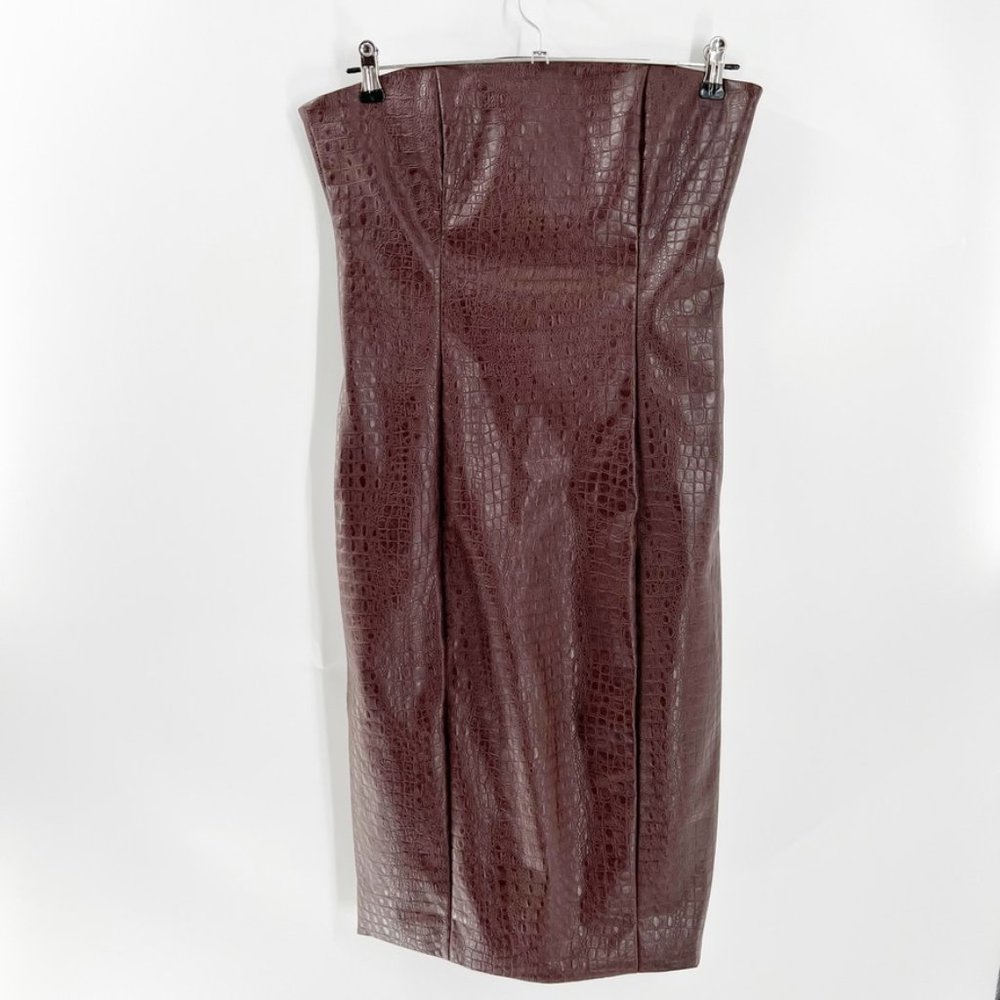 7 For All Mankind Brown Faux Leather Embossed Strapless Dress Size S/ L NWT